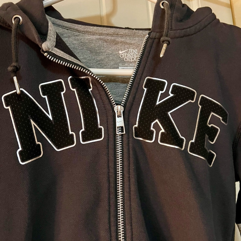 Nike Dark Gray Zip-Up Hoodie “Get it” silver accents
